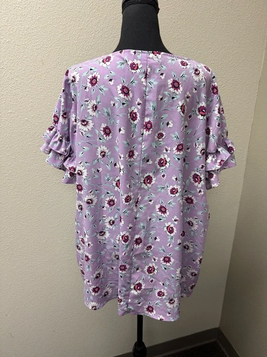Lane Bryant Floral Blouse Ruffle Sleeve Purple Top Plus 22 Boho Spring Chic - Picture 5 of 10